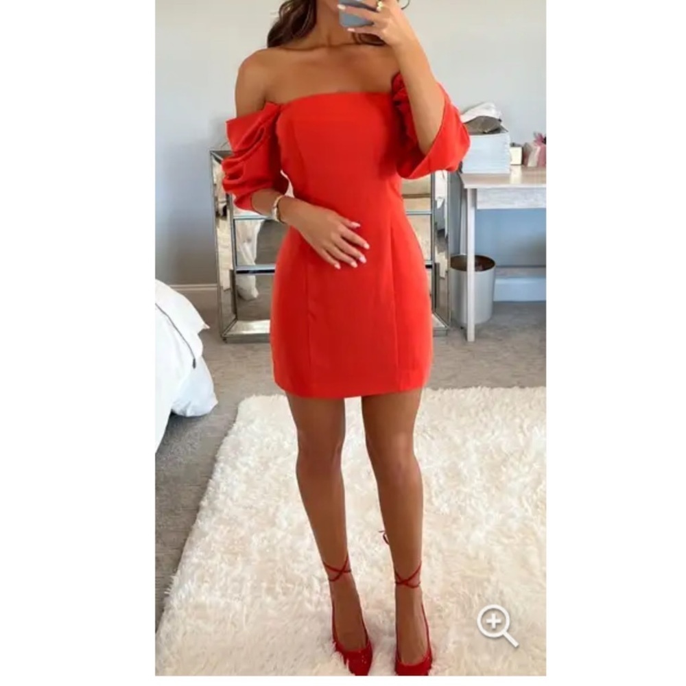BOSKEMPER Off the Shoulder Square Neckline Mini Dress XS Red - Picture 8 of 8